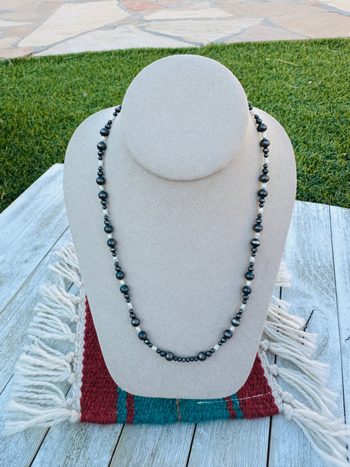 Handcrafted Sterling Silver Pearl & Freshwater Pearl 18” Beaded Necklace