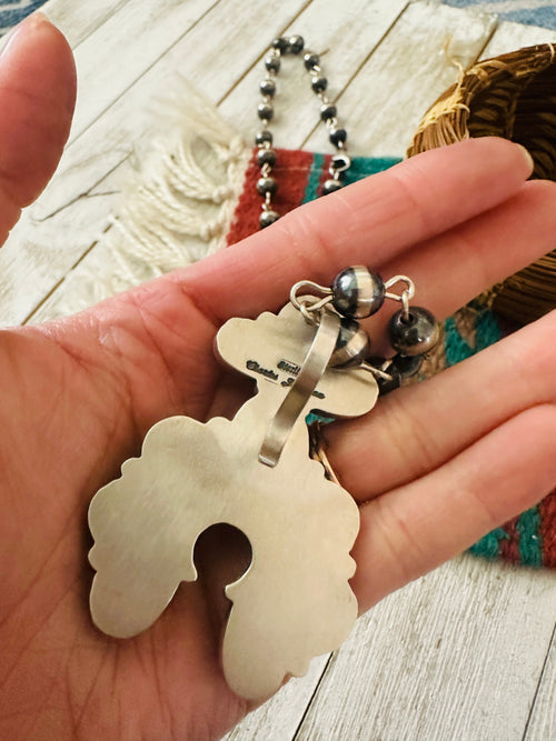 Handcrafted Sterling Silver & Sonoran Gold Turquoise Beaded Naja Necklace Signed