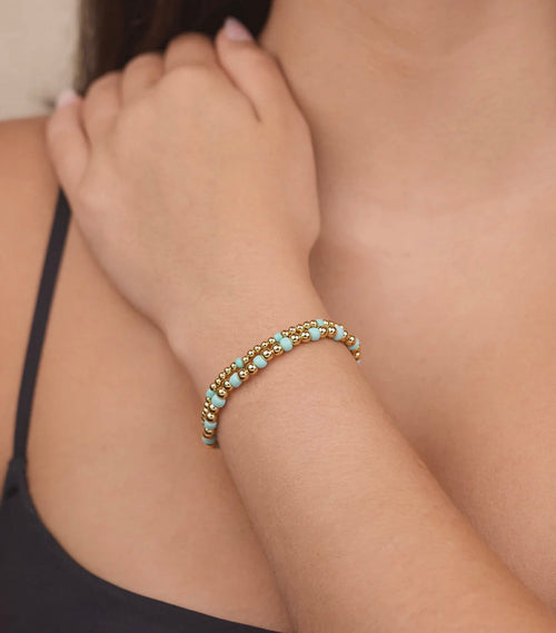 Misty Beaded Stretch Bracelet Set Of 2 14k Gold Plated