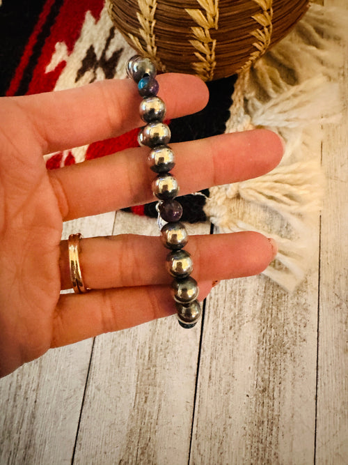 Navajo Lapis & Sterling Silver Beaded Bracelet l