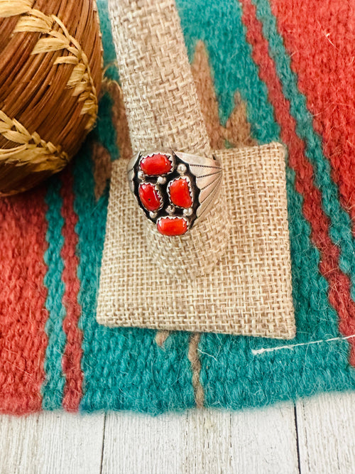 Old Pawn Navajo Sterling Silver & Coral Ring Size 10