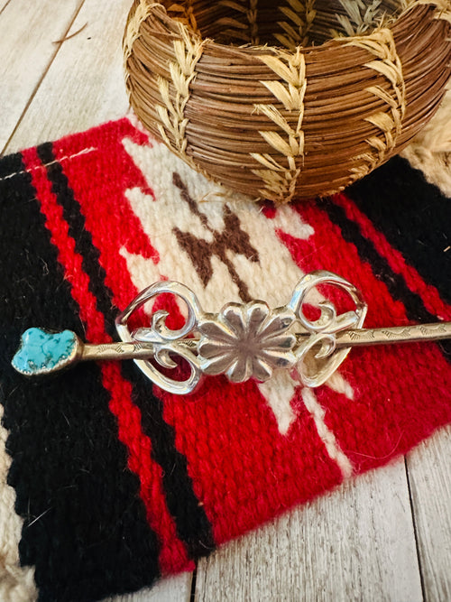 Old Pawn Turquoise & Sterling Silver Hair Pin