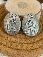 Old Pawn Sterling Silver Cluster Kokopelli Clip On Earrings
