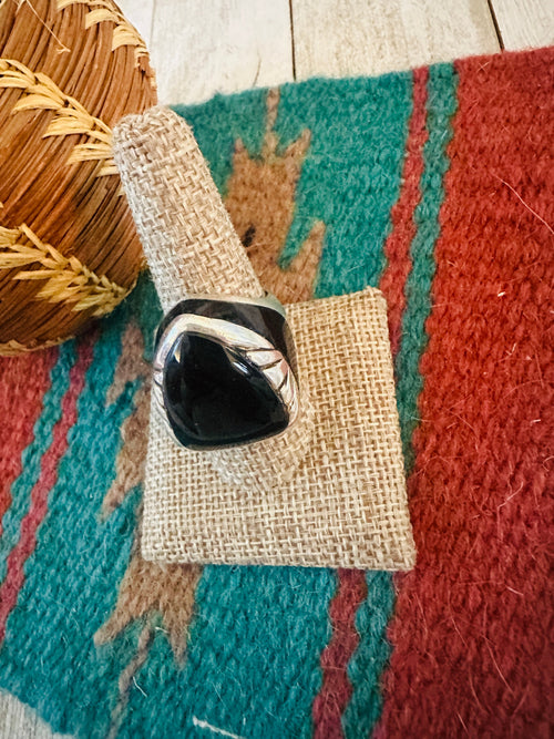 Old Pawn Navajo Sterling Silver & Onyx Ring Size 9.25
