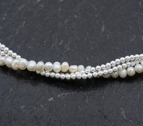Triple Strand Beads & Pearls Necklace