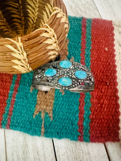 Old Pawn Navajo Sterling Silver & Turquoise Cuff Bracelet /