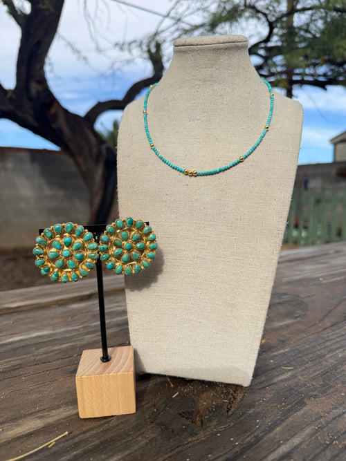 “The Golden Collection” VENICE NECKLACE Handmade Turquoise Beaded 14k Gold Plated Beaded Necklace