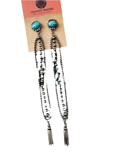 Handcrafted Turquoise & Sterling Silver Pearl Beaded Blossom Dangle Earrings