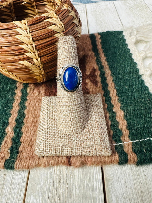 Old Pawn Handcrafted Lapis & Sterling Silver Ring Size 6.25