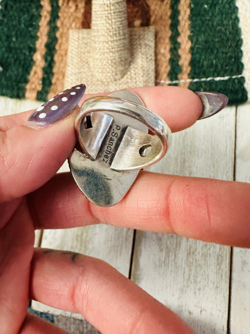 Old Pawn Handcrafted Turquoise & Sterling Silver Ring Size 8.5