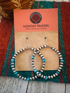 Handcrafted Turquoise & Sterling Silver Beaded Dangle Hoop Earrings