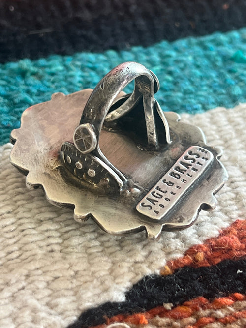 Artisan Sterling Silver and Broken Bow Variscite Statement Ring by Cailey Elle, Size 9.5