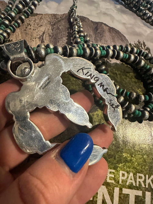 Handmade Sterling Silver Kingman Turquoise Beaded Naja Necklace Set By Dan Dodson