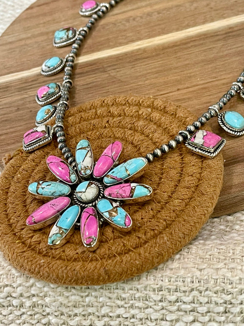 Handmade Sterling Silver Cotton Candy Necklace Signed Nizhoni