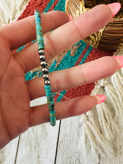 Navajo Sterling Silver Pearl & Turquoise Beaded Bracelet