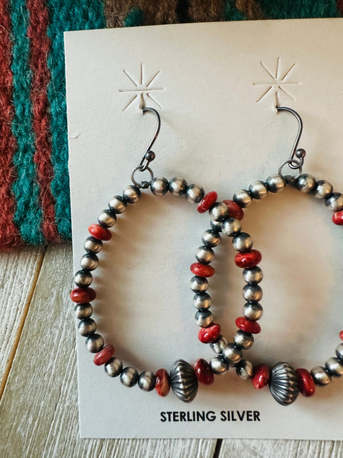 Navajo Multi Stone & Sterling Silver Pearl Beaded Hoop Earrings