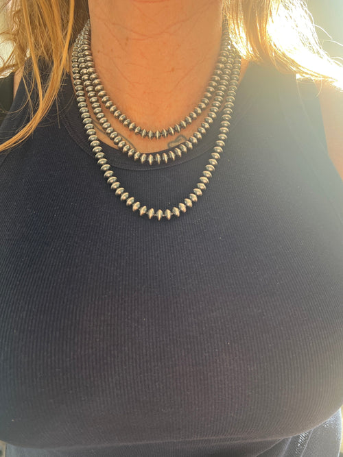 Vinita Cowboy Handmade 8mm Sterling Silver Navajo Saucer Pearl Beaded Necklaces