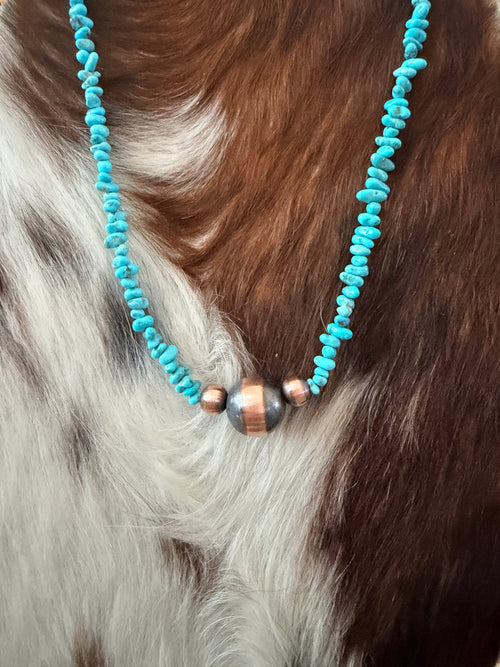 Handcrafted Turquoise & Copper Beaded Necklace