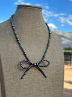 Handmade Sterling Silver & Turquoise Pearl Beaded 3-6 mm Bow Tie Necklace 16-18 inches