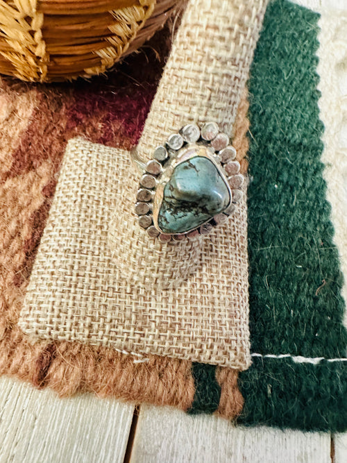 Old Pawn Handcrafted Turquoise & Sterling Silver Ring Size 9 by Gilbert Nez