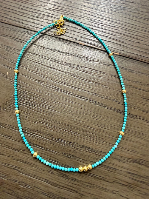 “The Golden Collection” VENICE NECKLACE Handmade Turquoise Beaded 14k Gold Plated Beaded Necklace