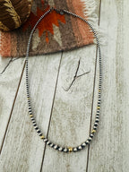 Navajo Sterling Silver & Gold Beaded 20” Necklace