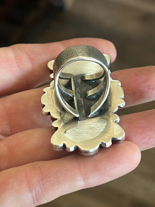 Old Pawn Navajo Sterling Silver and Dry Creek Turquoise Cluster Ring by Verdy Jake, Adjustable