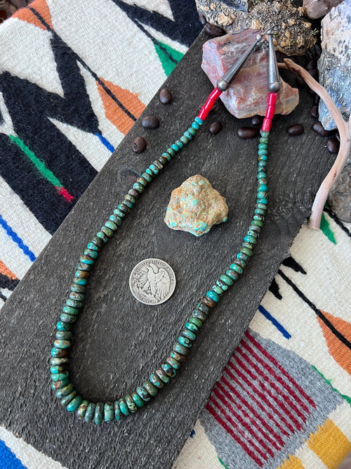 Kirby Smith Hand Strung Hubei Turquoise Rondelle and Sterling Silver Beaded Necklace