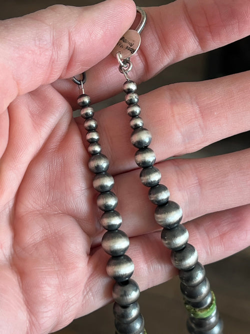 Navajo Made Electric Rainbow Sterling Silver, Turquoise and Spiny Oyster Single Strand Beaded Necklace by Rose Martin, 18 + 2 Inches