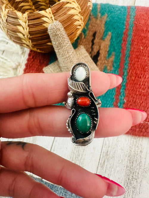 Old Pawn Navajo Sterling Silver & Multi Stone Ring Size 6.5