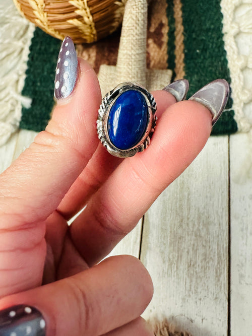 Old Pawn Handcrafted Lapis & Sterling Silver Ring Size 6.25