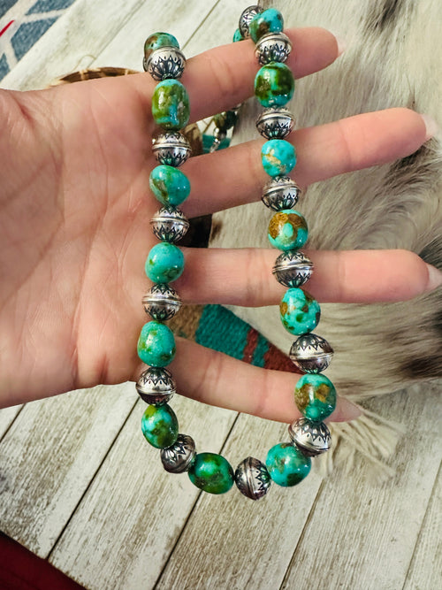 Handcrafted Sonoran Mountain Turquoise & Sterling Silver Pearl Beaded Necklace 16"