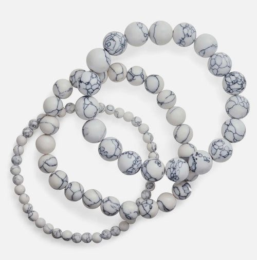 White Howlite Stretch Bracelet Set of 3