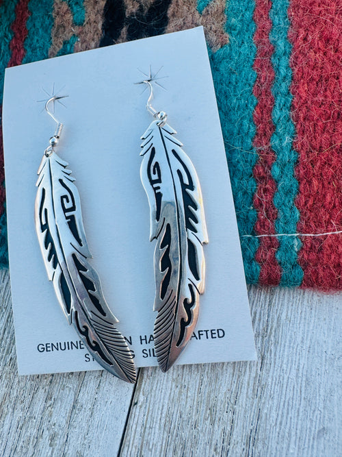 Handcrafted Sterling Silver Beaded Feather Dangle Earrings