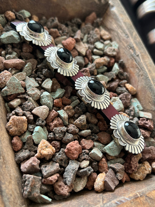 Sterling Silver and Oval Onyx Concho Slide