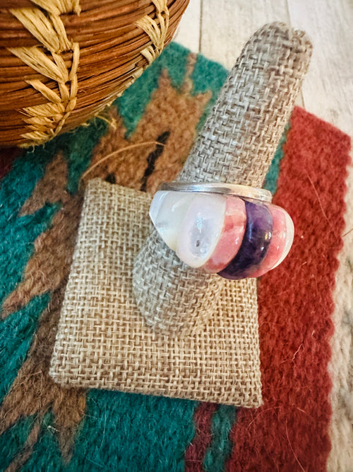 Old Pawn Navajo Sterling Silver & Multi Stone Inlay Ring Size 9