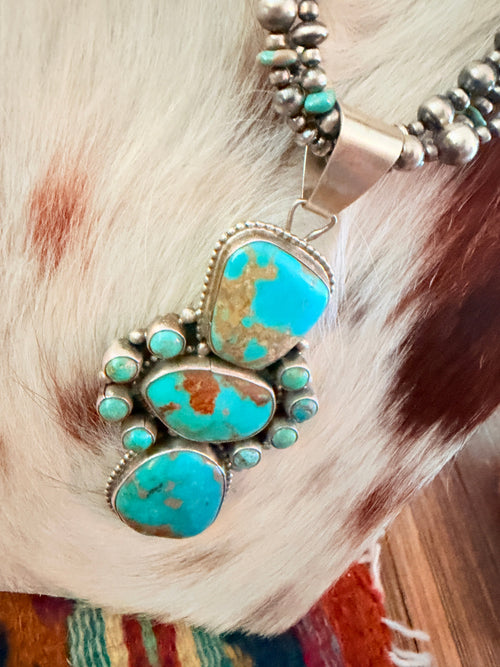 Handcrafted Turquoise & Sterling Silver Cluster Beaded Necklace by Sheila Becenti