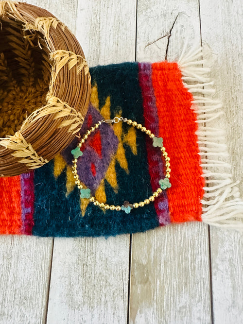 Handcrafted Gold Plated Sterling Silver Pearl & Turquoise Beaded Bracelet