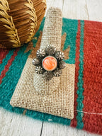 Old Pawn Navajo Sterling Silver & Orange Spiny Flower Ring Size 9
