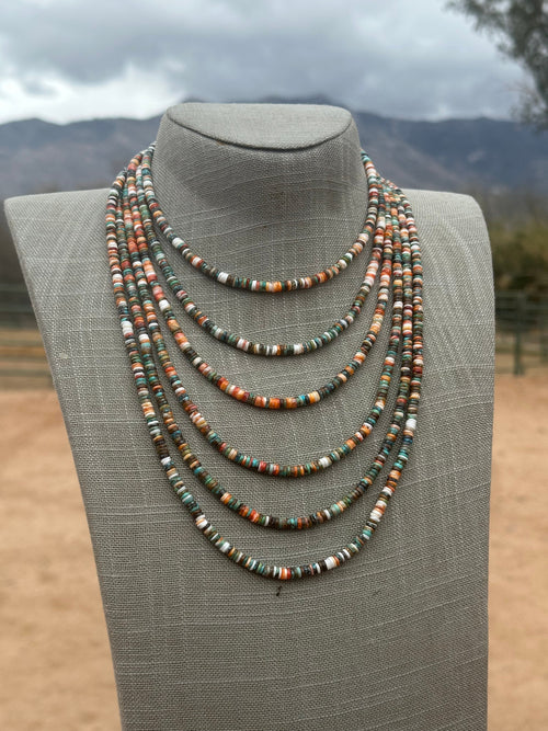 Handcrafted Kingman Turquoise & Spiny Sterling Silver 5mm Beaded Necklace