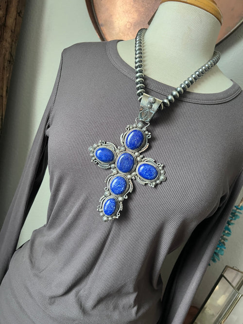 Epic Sterling Silver and Lapis Lazuli Cross Pendant by Rosella Paxson