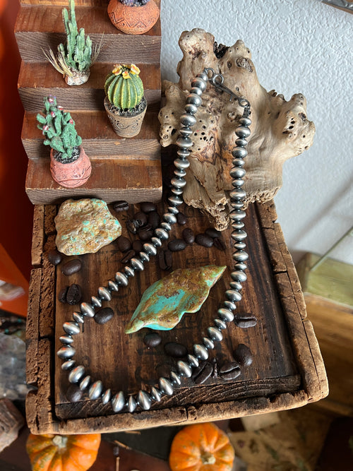 Vinita Cowboy Handcrafted 8 & 10mm Sterling Silver Saucer Pearl Necklace, 21 inches