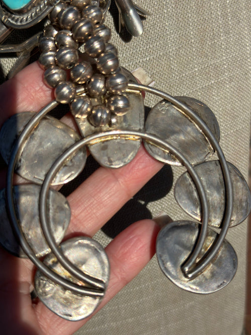 Estate Collection Old Pawn Turquoise & Sterling Silver Squash Blossom Necklace