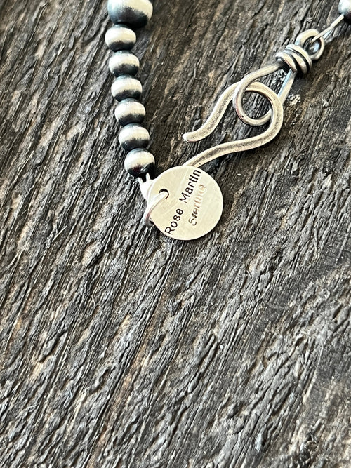 Handcrafted Electric Rainbow Sterling Silver, Turquoise and Spiny Oyster Single Strand Beaded Necklace by Rose Martin, 34 inches