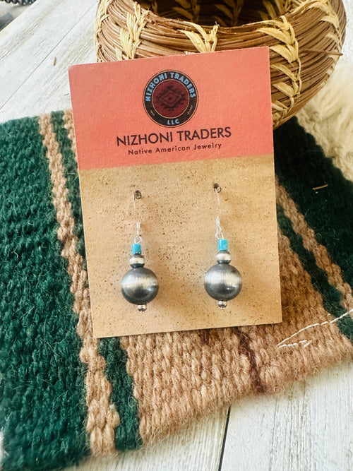 Handcrafted Turquoise & Sterling Silver Pearl Dangle Earrings