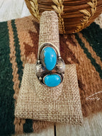Old Pawn Handcrafted Turquoise & Sterling Silver Ring Size 9.5
