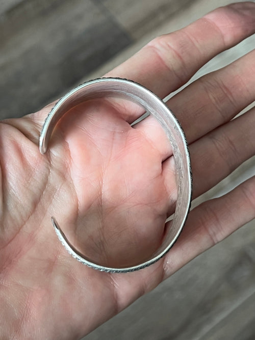Hand Forged Old Pawn Sterling Silver Repousse Ingot Cuff Bracelet by Santa Fe Artist, Buffalo, The Monsoon