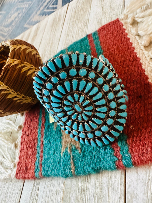 Old Pawn Sterling Silver & Turquoise Cluster Cuff Bracelet /