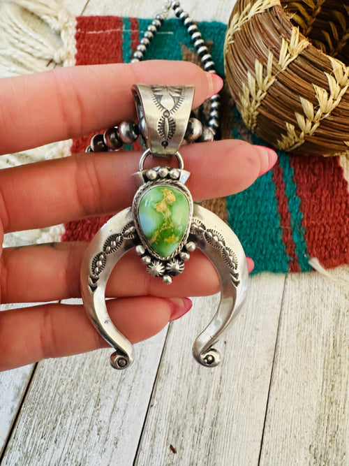 Navajo Sterling Silver & Sonoran Gold Turquoise Beaded Naja Necklace