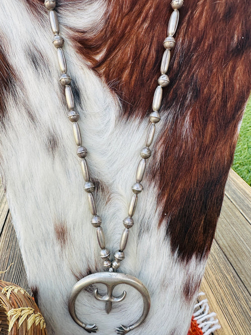 Vintage Old Pawn Sterling Silver Beaded Naja Necklace